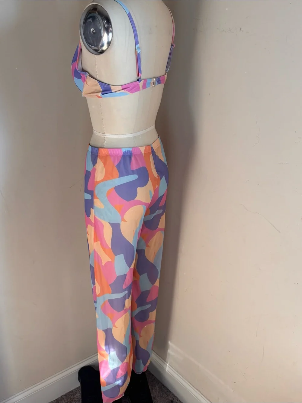 Abstract Print Wide-Leg Pants and bikini top set